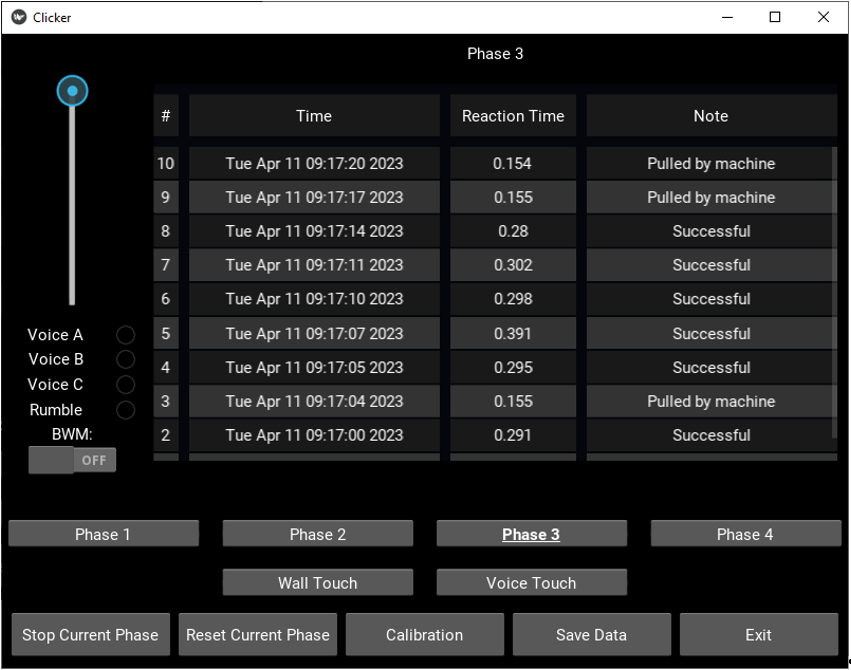 GUI for the self-agency examination device