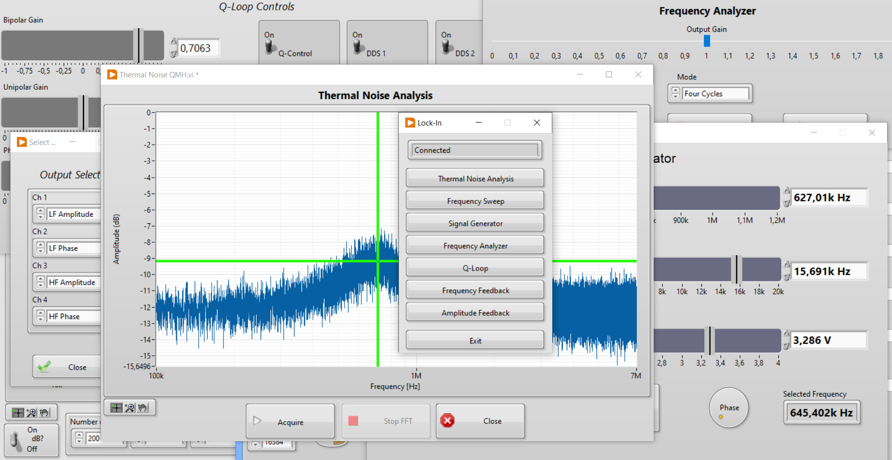 Graphical interface of the custom Lock-in amplifier